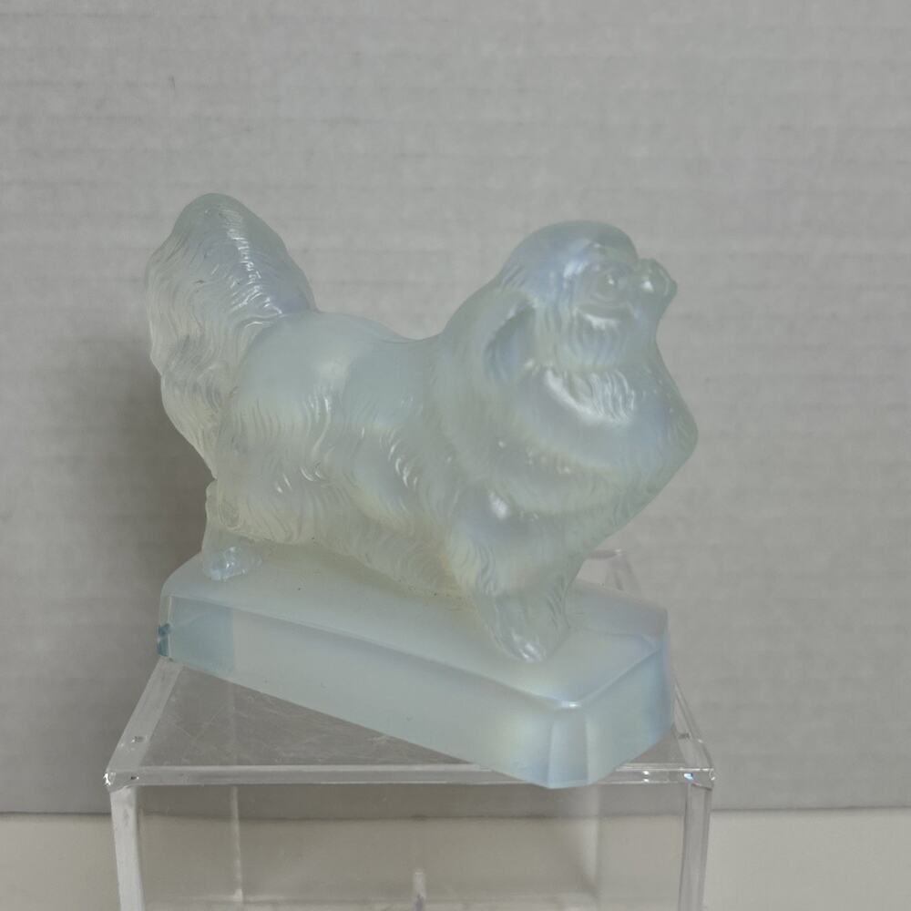 Vtg Sabino Art Glass Opalescent Pekingese Dog 3" Figurine, Signed France